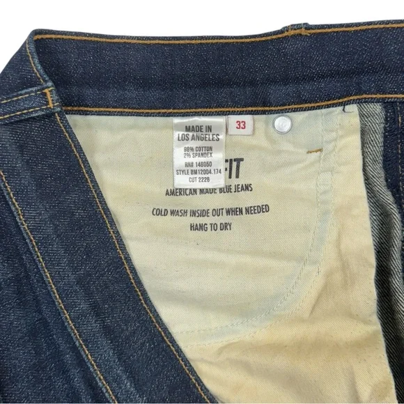 Buck Mason Jeans Mens 33x31 Blue Selvedge Denim Slim Dark Wash Faded USA Made - Picture 9 of 14